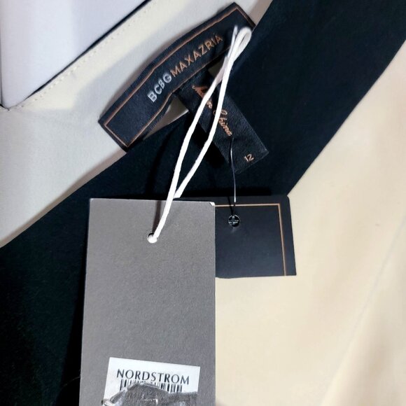 BCBG MAXAZRIA Black/White Silk Fit & Flare Mini Dress w/ Pockets, Size 12, NWT - Picture 3 of 6
